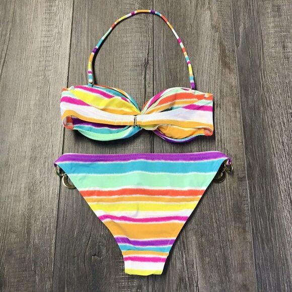 Victoria's Secret Women’s Two Piece Swim Suit Muliticolored Striped Size S/P - Picture 2 of 11